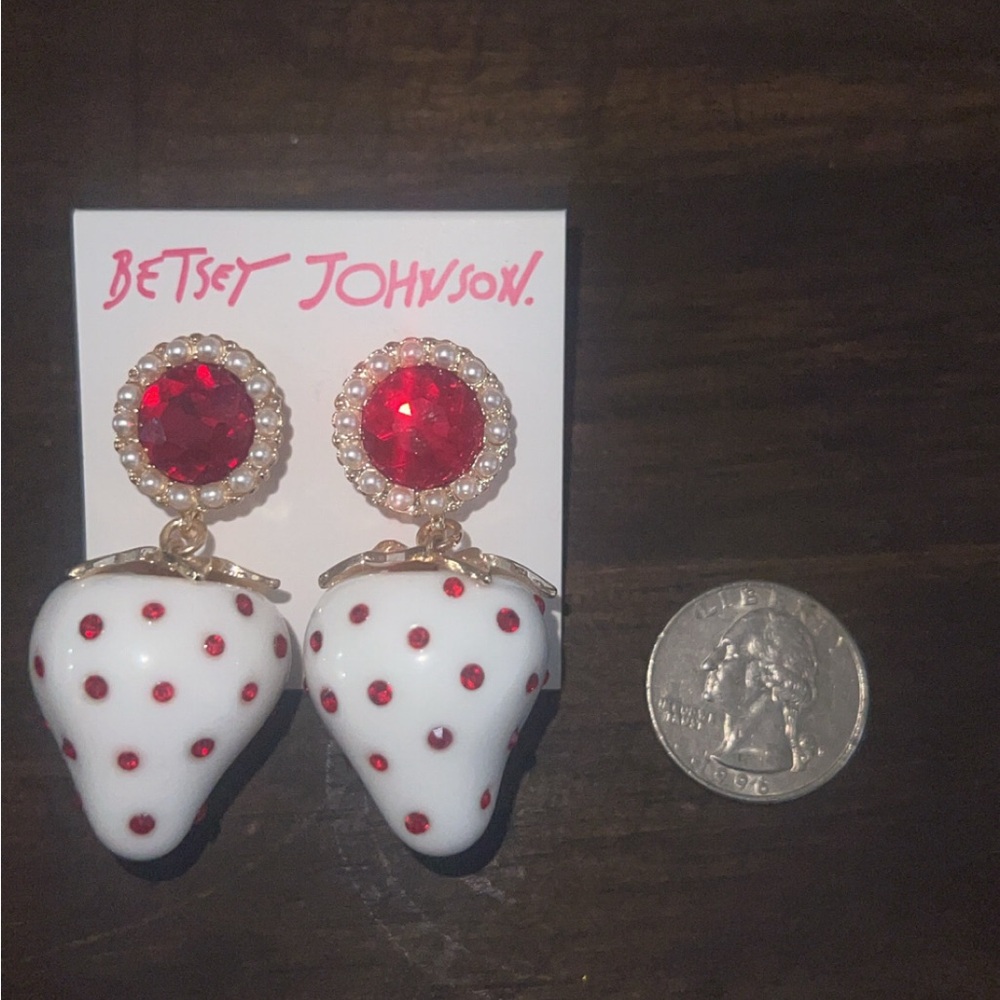 Betsey Johnson Red Strawberry Earrings - Picture 2 of 3
